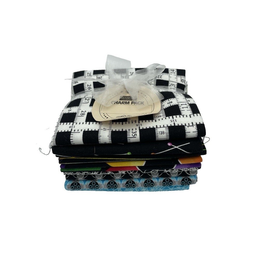 Benartex Sewing Prints 10 Fat Quarters Cotton Fabric Blues Black - New‎ Bundle